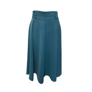 Chicwish Teal Midi Skirt With High Waist Button Detail and Flowy Design - Size M